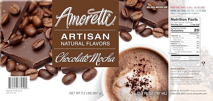 Amoretti - Natural Chocolate Mocha Artisan Flavor Paste, 8 oz, Perfect For Ice Cream, Beverages, Cakes, and more, Preservative Free, Vegan, Gluten Free, No Artificial Sweeteners, Highly Concentrated