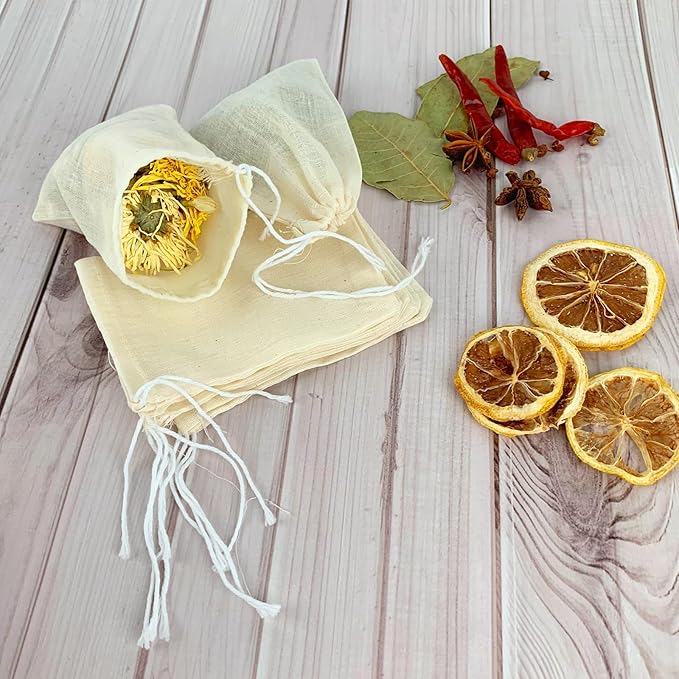 20Pcs Cotton Cooking Spice Bags, 4.25in×3.15in, Soak-Resistant & Boil-Resistant, Strainer Cooking Soups as Spice Bags, Reusable Tea Bags