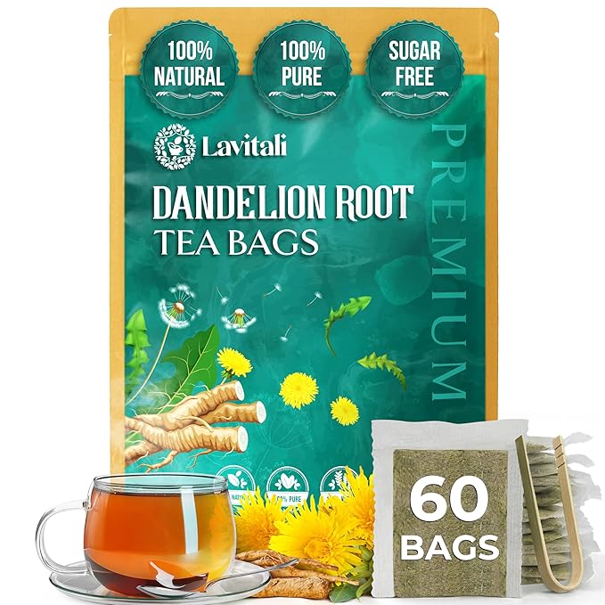 Lavitali, Dandelion Tea Bags | 60 bags, 100% Pure Herbal Tea | Caffeine-Free, Eco-Friendly Filter Bag | Daily Natural Botanical, Hot or Iced Herbal Infusion