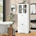 Tall Bathroom Storage Cabinet with Glass Doors, 67" Tall Freestanding Linen Cabinet with Adjustable Shelves, Floor Standing Organizer for Bathroom, Living Room, Kitchen, (White)