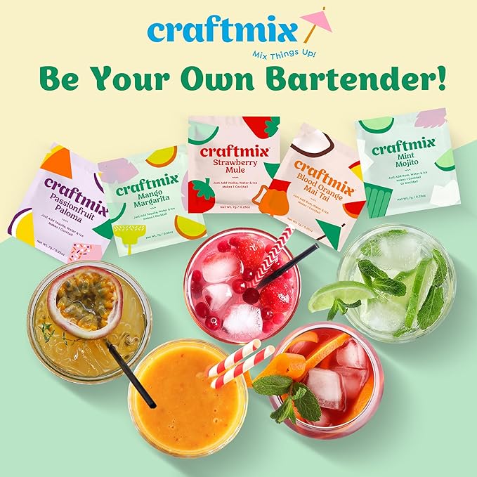 Craftmix Skinny Margarita Cocktail & Mocktail Drink Mixer, Skinny Mixes - Water Flavoring Packets - Made With Real Fruit - Vegan, No-Carb, No-Sugar, Non-GMO, Dairy Free, Gluten Free, 12 Pack