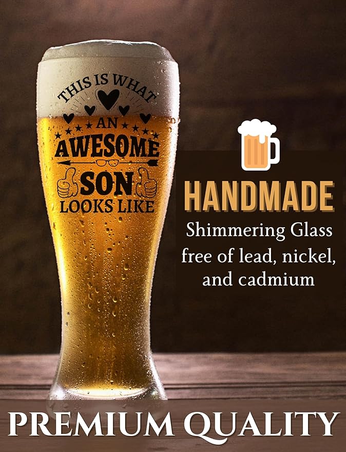 Onebttl Son Gifts from Mom, Beer Pint Glass Mug 15oz/440ml