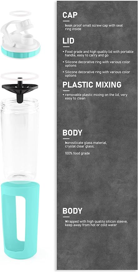 Glass Shaker Cup Odorless BPA Free– Glass Shaker Bottle for Protein 26oz Durable Borosilicate Glass, Leak-Proof & BPA-Free – Ideal for Creamy Protein Shakes, Smoothies & Workout Drinks (Mint)