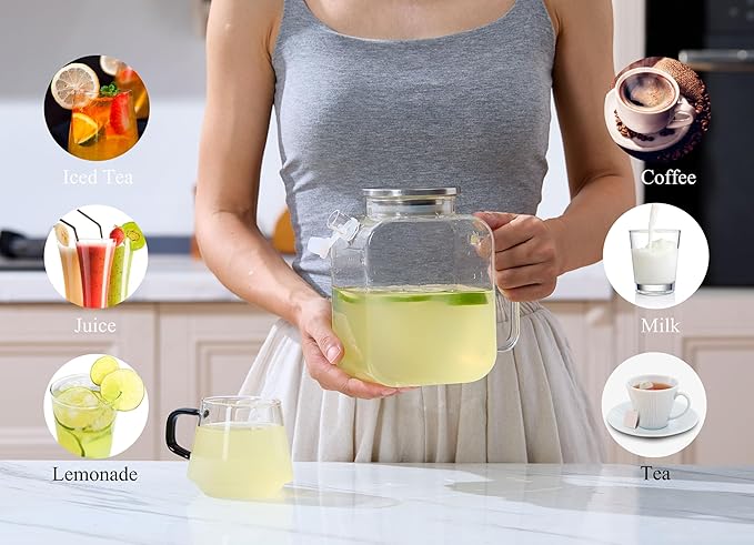 Purefold 1.5 Liter/50 oz Water Pitcher, High Borosilicate Glass Jug with Full Seal Lid and Spout, Leakproof Fridge Door Carafe for Iced Tea, Coffee, Juice, Milk Beverage