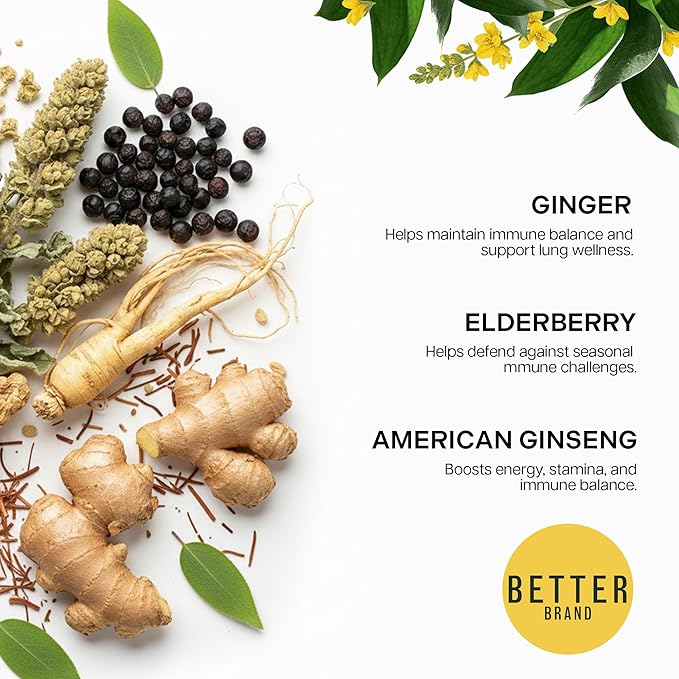 Betterbrand Mullein Tea Bags for Lung Detox - Respiratory Support with Thyme, Elderberry, Ginseng, Ginger, Caffeine Free Herbal Blend - 15 Tea Bags (Pack of 1)