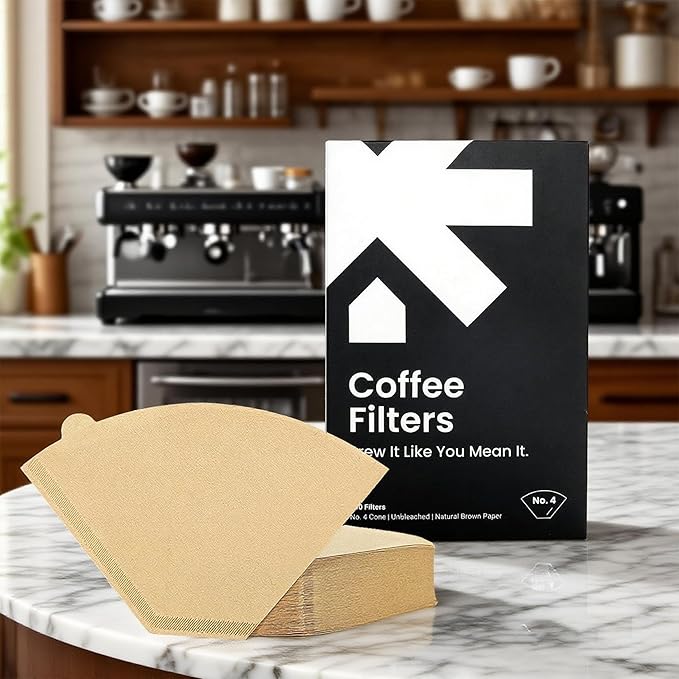 #4 Cone Coffee Filters – Unbleached Natural Paper Filters for 8–12 Cup Drip Machines & Pour Overs – Fits most coffee makers- 100 Count