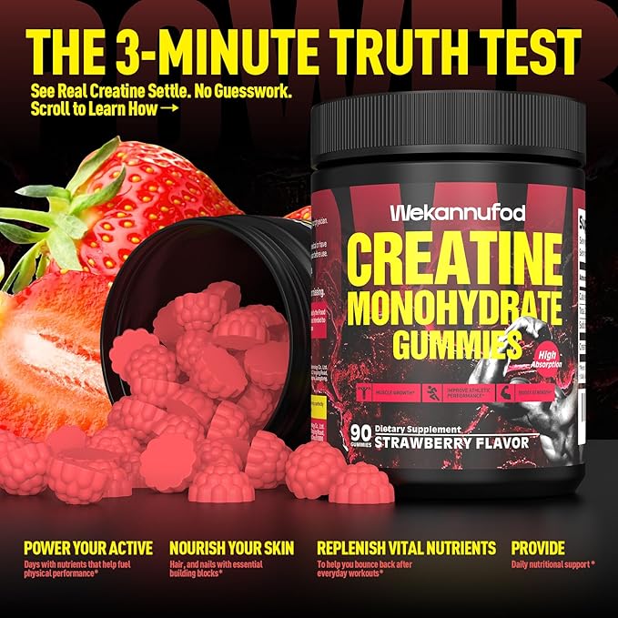 Creatine Monohydrate Gummies for Men & Women,5000MG Creatine Gummy Sugar Free. Boost Focus,Strength, and Endurance, Anti-Melting Formula, Vegan, Gluten-Free, Non-GMO,(Strawberry 90 ct)