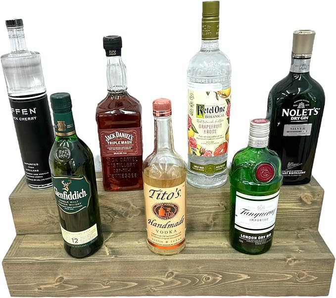 Tiered Bottle Shelf | 2 Tier Liquor Bottle Display | Bar Organization | Display Shelf | Wine Shelf | Bar Display | Kitchen Counter Shelf (36, Weathered Grey)