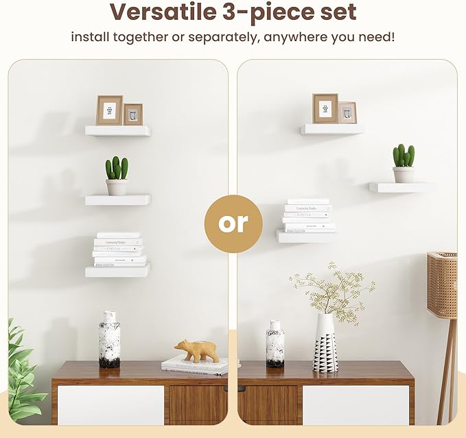 Fun Memories Floating Shelves for Wall - 9.3 Inch Square Shelves with Invisible Brackets, Small Wall Shelf for Living Room, Bathroom, Bedroom, and Kitchen Decor，Set of 3