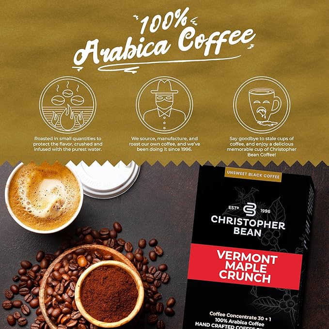 Christopher Bean Coffee - 396 servings, 30 to 1 Blend Bag in Box Liquid Instant Coffee or Cold Brew Coffee Concentrate - Hot or Iced Coffee - Vermont Maple