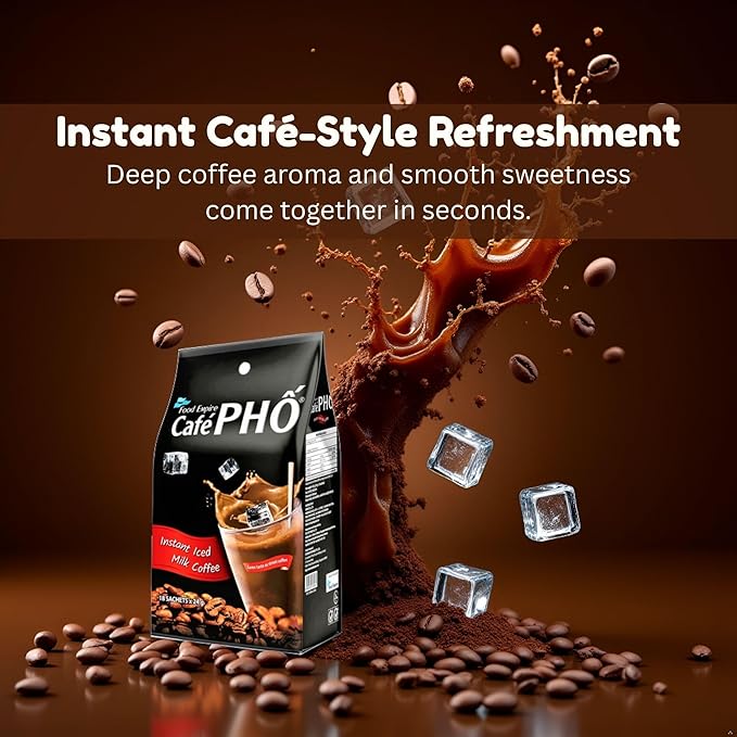 Cafe Pho Vietnamese 3in1 Instant Coffee Mix, Iced Milk Coffee, Cafe Sua Da, Single Serve Coffee Packets, Bag of 18 Sachets, Pack of 1-15 Months Shelf Life