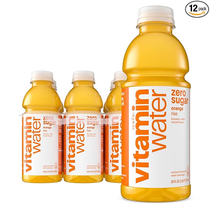 vitaminwater Zero Sugar Rise Orange Nutrient Enhanced Flavored Water Beverage, 20 fl oz Bottles, 12 Pack