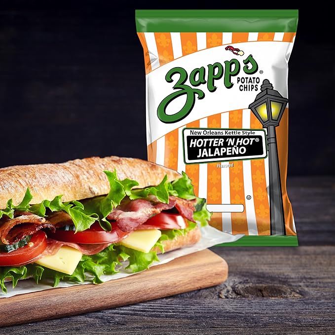 Zapp’s New Orleans Kettle-Style Potato Chips Hotter â€˜n Hot Jalapeno Flavor (2 oz Bags, 25 Count), Crunchy Chips with a Spicy Kick, Perfect On-The-Go, Gluten Free Snack