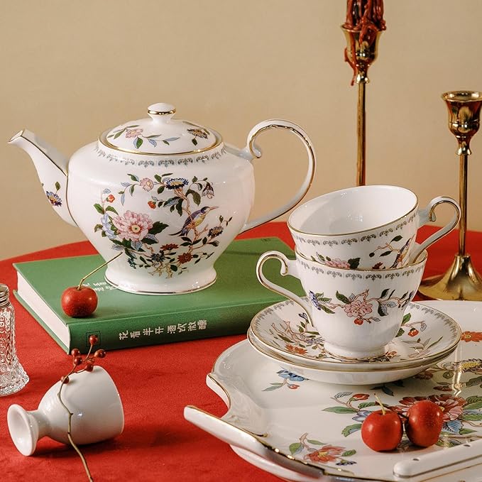 Aynsley Pembroke Bone China Teapot - 23.7oz (700ml), Oriental Bird & Foliage, Food Safe, Gift for Tea Lovers