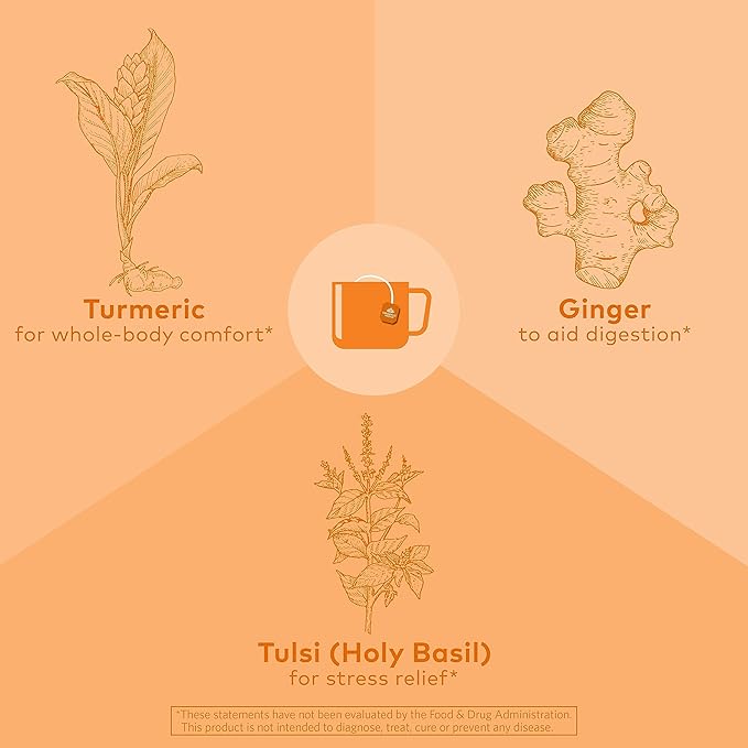 ORGANIC INDIA Tulsi Tumeric Ginger Herbal Tea - Stress Relieving & Harmonizing, Immune Support, Aids Digestion, Vegan, Caffeine-Free - 54 Infusion Bags, 3 Pack