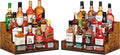 2 Pack 3 Step Countertop Liquor Bottle Display Shelf, Wood Bar Shelves 12 Bottles with Fences, Freestanding Storage Shelves for Liquor Whiskey Wine Coffee Syrup Display, Retro Wine Rack Home