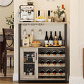 Vintage 3-Tier Wine Bar Cabinet with Adjustable Shelves, Glass Holders, Mesh Door, Small Buffet Sideboard Liquor & Coffee Bar Cabinet for Kitchen, Dining Room, Living Room