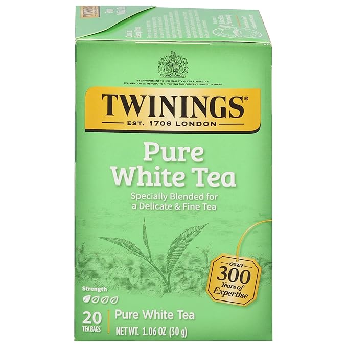 Twinings Pure White Tea Individually Wrapped Bags, 20 Count (Pack of 1), Light & Fresh, Caffeinated, Enjoy Hot or Iced, 20 Teabags