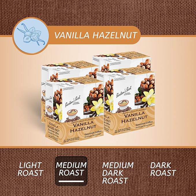 Boston’s Best - Vanilla Hazelnut Delicious Medium Roast Flavored Gourmet Coffee Compatible with Keurig Coffee Maker, 24 Count (Pack of 4)