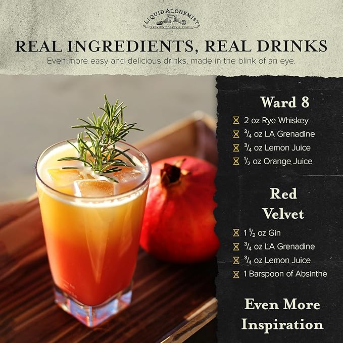 Liquid Alchemist Grenadine Syrup for Cocktails - Real Ingredients Make our Pomegranate Syrup the Perfect Shirley Temple Mix - Our Small Batch is Non-GMO, Gluten Free & Vegan (25.4 oz)