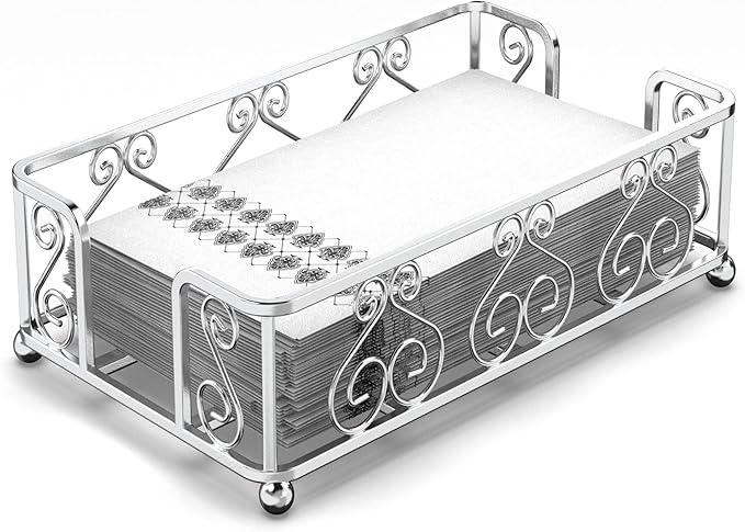 Silver Guest Towel Holder Tray for Bathroom – Napkin Organizer for Disposable Hand Paper Towels, Vanity Countertop Napkin Holder, Modern Bathroom Accessory for Guest Use and Décor