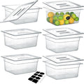 6 Pack NSF Food Pans with Lids, 1/2 Size 6'' Deep Commercial Food Storage Containers, Polycarbonate, Clear