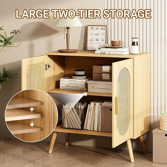 Storage Cabinet with Rattan Doors, Modern Farmhouse Coffee Bar Cabinet, Sideboard Buffet for Living Room, Entryway, Dining Room and Kitchen, Natural (Style one)