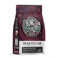 Bones Coffee Company Dragon's Lair, Smokey, Cacao and Caramelized Sugar Notes, Unflavored Coffee, Medium Roast Low Acid Arabica Beans Compatible with Auto drip and French Press Coffee Maker, 12 Oz Ground