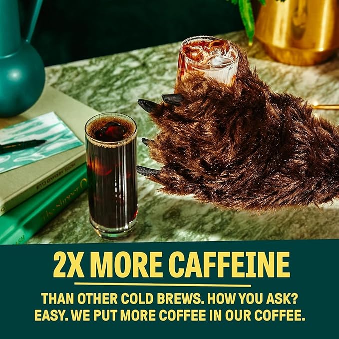 Wandering Bear Espresso Roast Organic Cold Brew Coffee - Extra Strong Bold, Smooth, No Sugar Added, Shelf-Stable, Ready to Drink, 100% Organic Iced Cold Brewed Coffee Drink - 32 fl oz, 6 pack