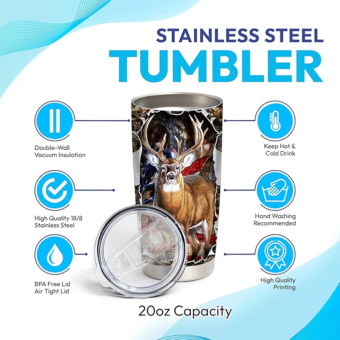 Hyturtle Personalized Hunting Gifts For Men - Deer Hunting Tumbler 20Oz Travel Coffee Mug Stainless Steel- Fathers Day Gift For Dad Him Boy Husband From Son Wife- Birthday Christmas Gifts For Hunters