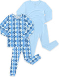 JunNeng Bamboo Viscose Pajamas for Toddler Boys, Baby Kids Diamond Pajamas Snug Fit Long Sleeve Sleeper