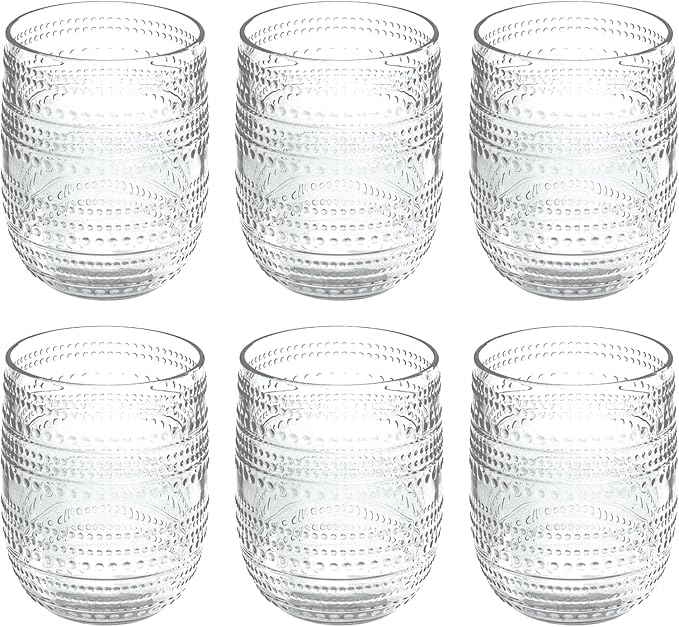 Beaded Stemless Wine/Tumbler Drinkware, Indoor/Outdoor, Clear, 15 oz., Set of 6