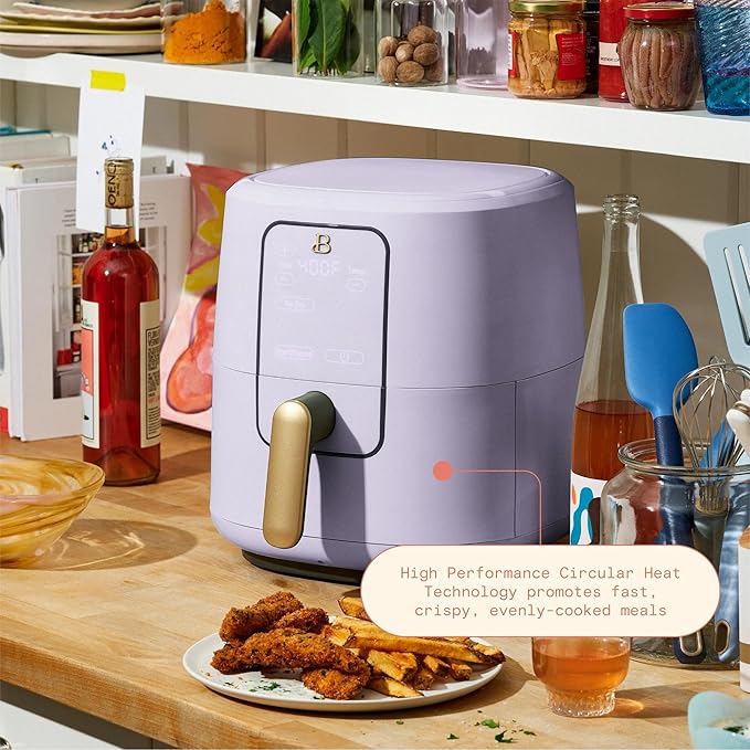 Beautiful 6 Qt Air Fryer by Drew Barrymore - Non Toxic Kitchen Appliance with TurboCrisp Technology, Multi-Functionality for Air Frying, Roasting, Dehydrator & Touch-Activated Display (Lavander)