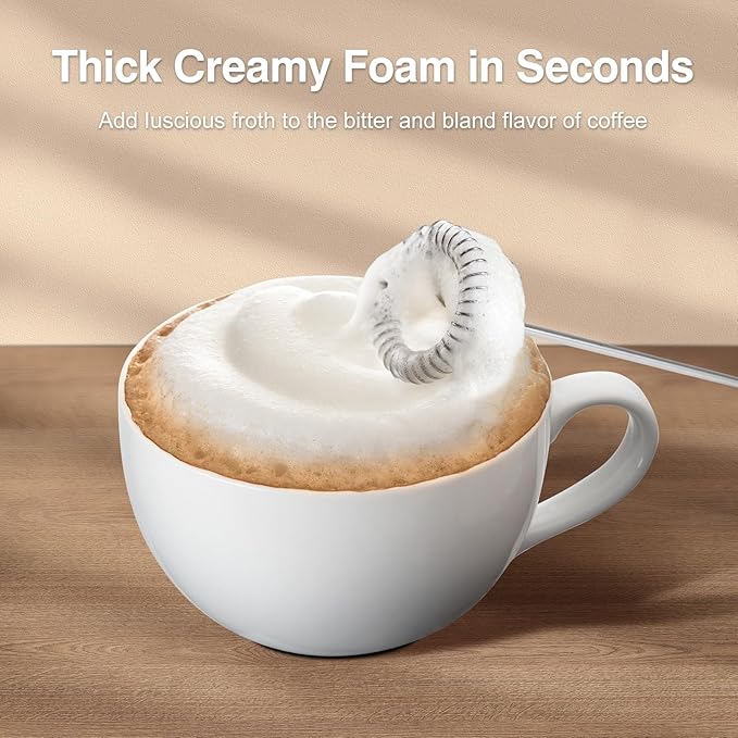 Milk Frother Handheld Rechargeable, Frother Wand and Drink Mixer for Coffee, Electric Whisk and Stirrer for Latte, Cappuccino, Matcha, Hot Chocolate, Protein Powder