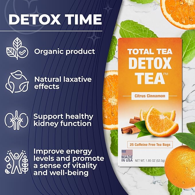 Total Tea Detox Tea & Energy Set - 25 Day Detox - Herbal SIim Tea with Chamomile - Hibiscus Tea and Ginger Root for Colon Cleanse – Natural Citrus & Cinnamon Fruit Tea for Digestive Health