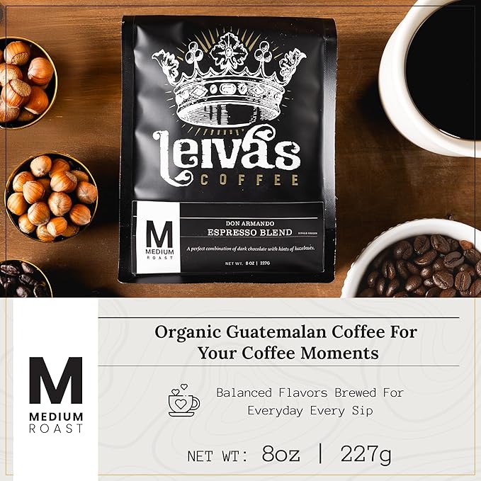 Leiva’s Medium Roast Espresso Beans (8oz), Roasted to Order, Micro-Lot Guatemalan Beans – Don Armando Espresso Coffee Bean w/Chocolate, Citrus & Hazelnut Notes - Smooth, Low Acidity Roast (2 Pack)