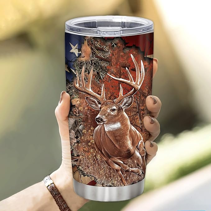Hyturtle Personalized Hunting Gifts For Men - Deer Hunting Camo Tumbler 20Oz Travel Coffee Stainless Steel - Fathers Day Hunting Gift For Dad, Him, Boy, Husband, Hunters From Son, Wife On Birthday