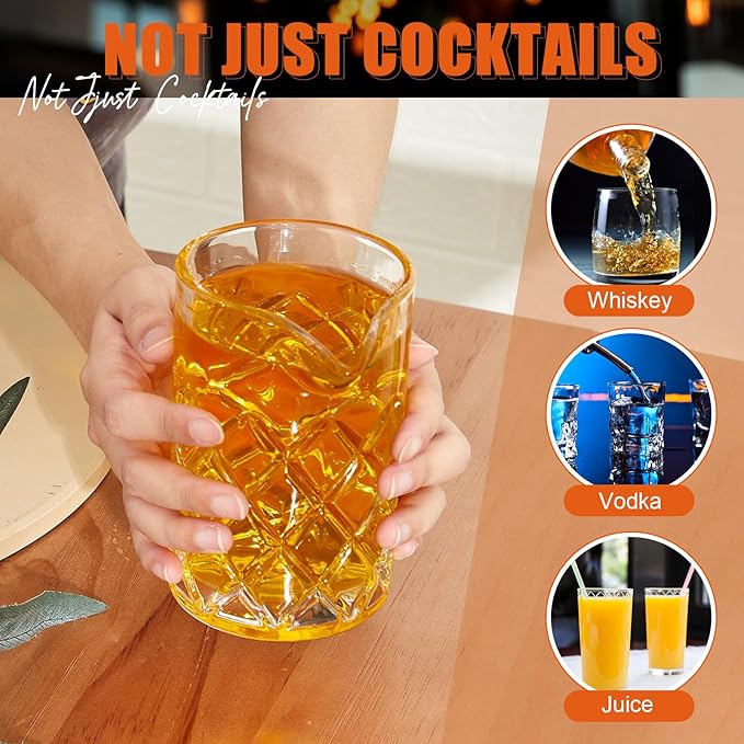 Dandat Cocktail Mixing Glass Crystal Stirring Glass Thick Bottom Seamless Cocktail Pitcher for Home Bartender Bar Whiskey Martini Drink Shaker Accessories (4 Pcs,17 oz)