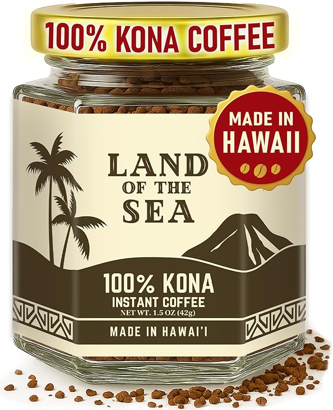KONA COFFEE 100% - Premium Freeze Dried Instant Coffee - Low Acid Coffee - Medium Roast Arabica Hawaiian Coffee, 1.5oz (1 Pack | 22 Servings)