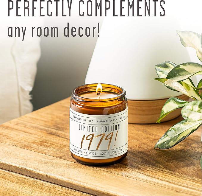 46th Birthday Gifts for Women - 'Limited Edition 1979' Soy Candle, w/Champagne on Ice I 46 Birthday Gifts for Women I 46th Gift for Her Ideas I 9oz Reusable Jar, 50Hr Burn, Made in USA