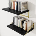 Deep Wall Shelves 16"W x 12"D Engineered Wood Floating Shelves for Wall, Sturdy Metal Bracket(Gold) Bookshelves Home Decor Storage for Living Room Bedroom Bathroom Kitchen, Set of 2, Black Finish