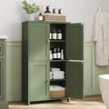 Nuturelly Bathroom Floor Storage Cabinet, Freestanding Pantry Cabinets with 4 Doors & 3 Adjustable Heights, Bathroom Organizers and Storage with Top Board & Metal Handles for Kitchen, Pale Green