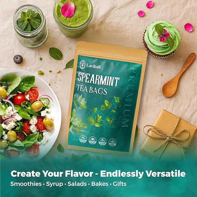 Lavitali, Spearmint Leaves Tea Bag | 120 bags, 100% Pure Herbal Tea | Caffeine-Free, Antioxidant-Rich, Eco-Friendly Filter Bag | Daily Natural Botanical, Hot or Iced Herbal Infusion