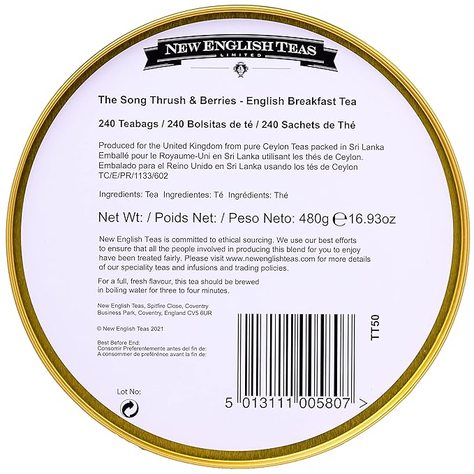 New English Teas Song Thrush & Berries Teal Tea Caddy with 240 Breakfast Teabags