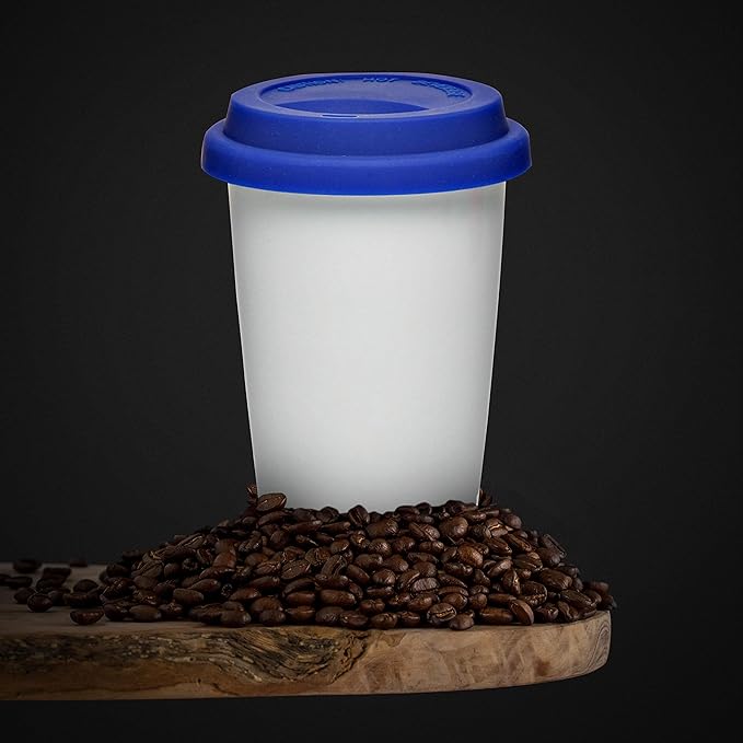 DISCOUNT PROMOS 11 oz. Double Wall Ceramic Tumblers with Lid - 6 Pack - Blue