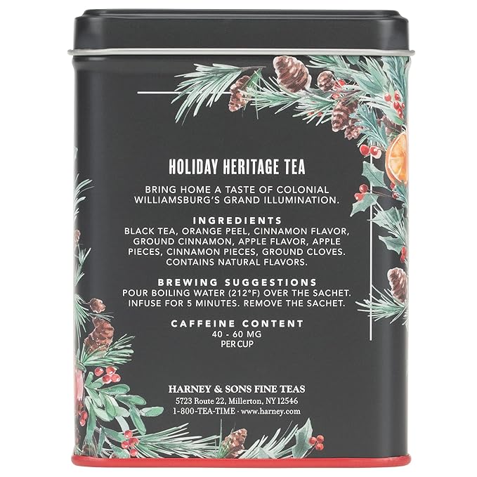 Harney & Sons Holiday Heritage Colonial Williamsburg Blend | Black Tea with Warm Apple, Cinnamon, and Orange Peel,20 Count (Pack of 1)