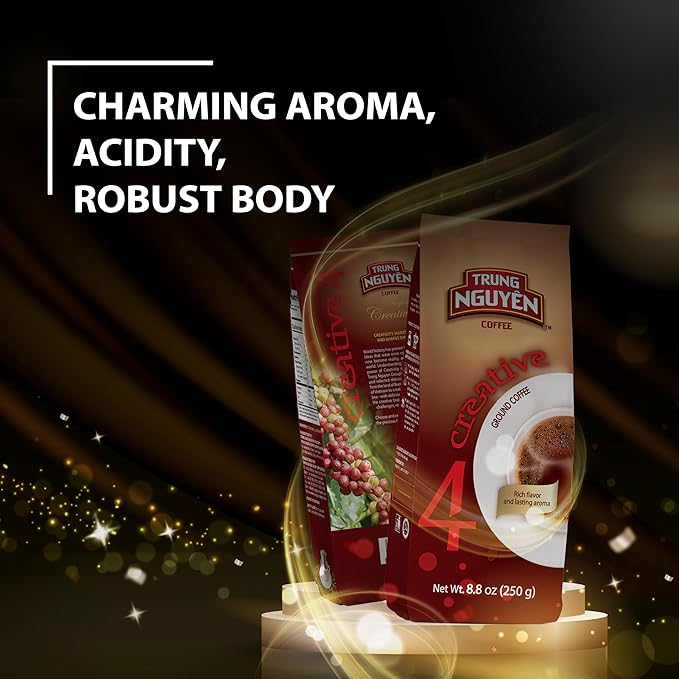 TRUNG NGUYEN COFFEE Creative 4, Ground Coffee, Arabica Blend Robusta, 8.8 Ounce, Medium Roast, Rich Flavor, Lasting Aroma