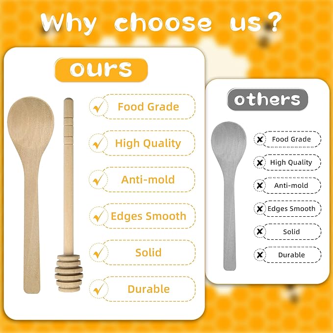 18 Pack Wooden Honey Sticks Dipper Set, Wooden Honey Dipper Sticks Mini Honey Spoon, Honey Mixing Stirrer Comb Stick for Honey Jar Dispense Drizzle Honey Wedding Party