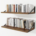 Deep Wall Shelves 30"W x 12"D Engineered Wood Floating Shelves for Wall, Sturdy Metal Bracket Bookshelves Home Decor Storage for Living Room Bedroom Bathroom Kitchen, Set of 2, Rustic Brown Finish