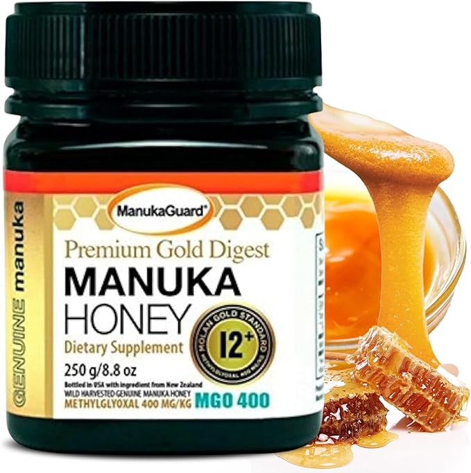 ManukaGuard Premium Gold Manuka Honey 12+ (MGO 400) – Genuine New Zealand Medical-Grade Manuka Honey for Digestive Support & Wellness